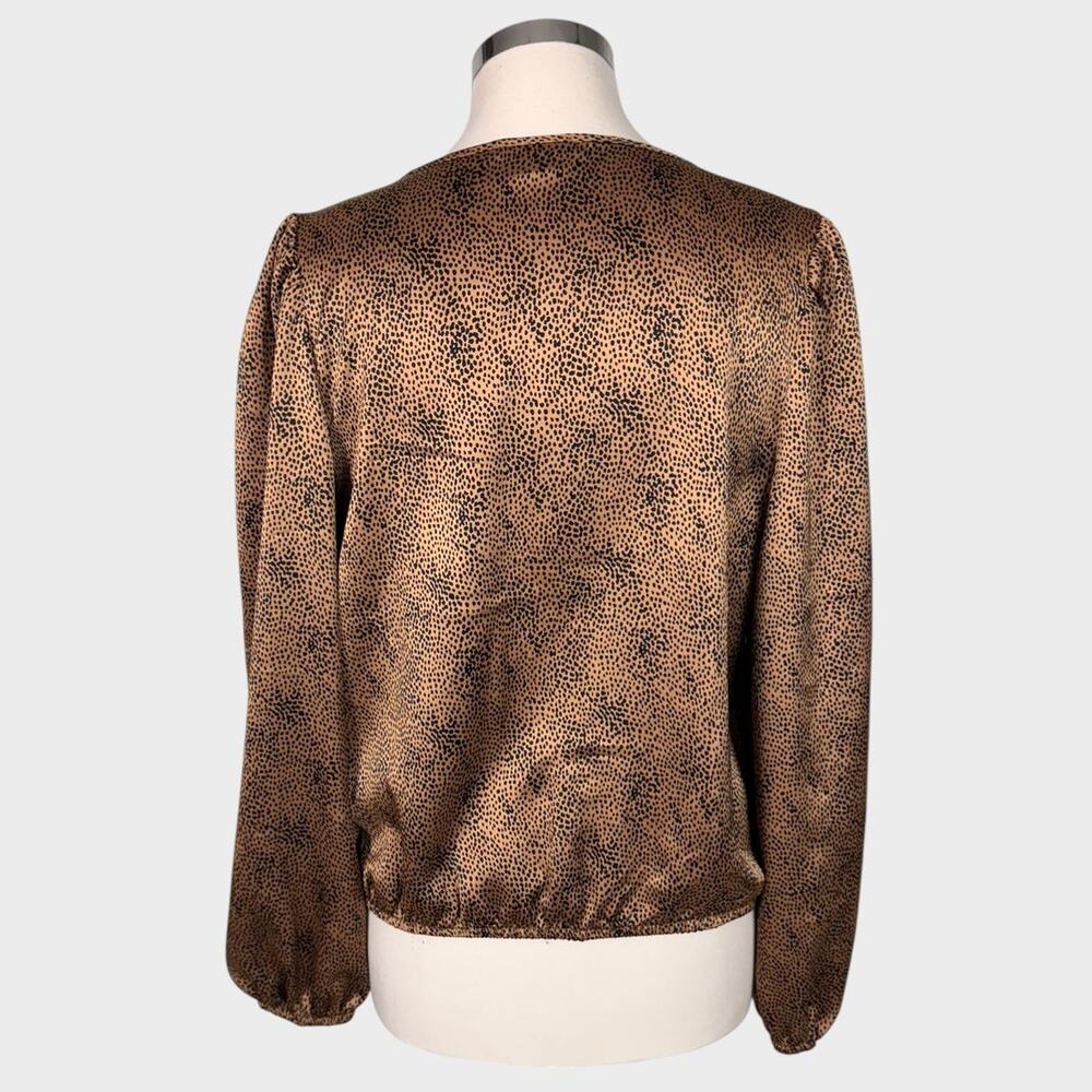 Sincerely Jules Large Satin Wrap Top Gold Brown Animal Print Top - Picture 8 of 9